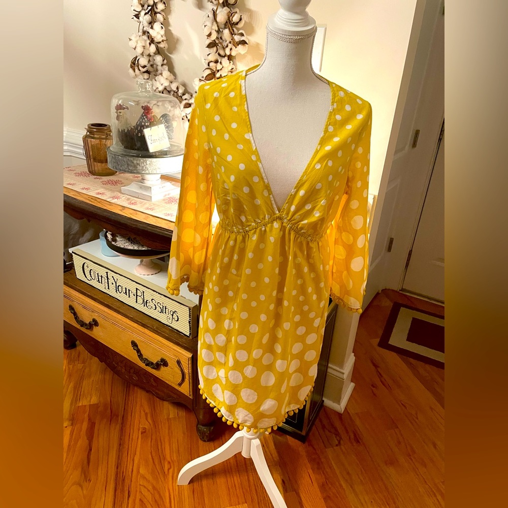 Boden Yellow/White Polka Dot Swimsuit Coverup Size 10